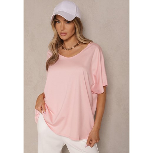 Jasnoróżowy T-shirt z Wiskozą w Stylu Nietoperza Liofala Renee ONE SIZE okazja renee.pl