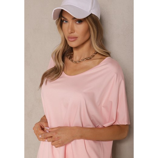 Jasnoróżowy T-shirt z Wiskozą w Stylu Nietoperza Liofala Renee ONE SIZE okazja renee.pl