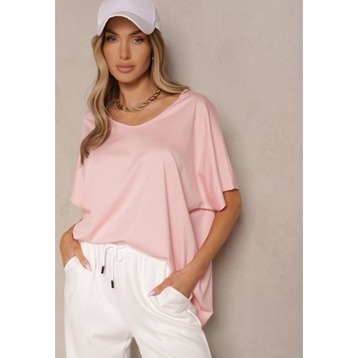 Jasnoróżowy T-shirt z Wiskozą w Stylu Nietoperza Liofala Renee ONE SIZE okazja renee.pl