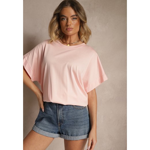 Jasnoróżowy T-shirt z Wiskozą o Fasonie Nietoperza Tanalitha ze sklepu renee.pl w kategorii Bluzki damskie - zdjęcie 179963532