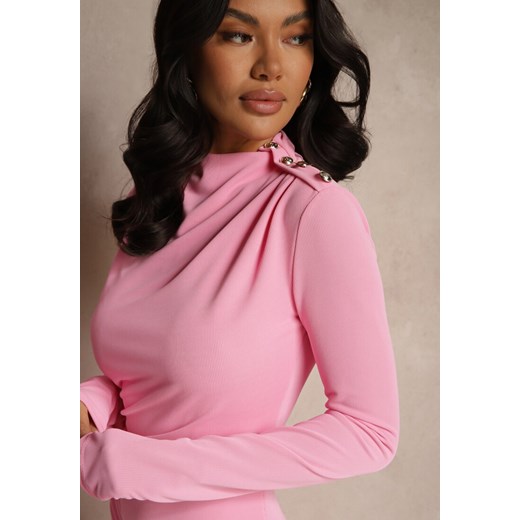 Różowa Asymetryczna Sukienka Koktajlowa z Ozdobnymi Guzikami Dralriti Renee S okazyjna cena renee.pl