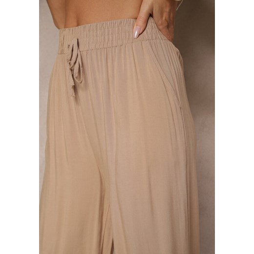 Ciemnobeżowe Szerokie Spodnie z Wiskozy High Waist Naivella Renee L renee.pl wyprzedaż