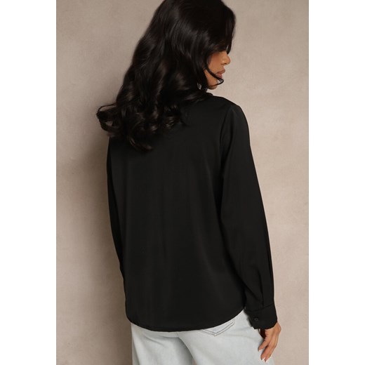 Czarna Bluzka z Dekoltem w Kształcie Litery V Zdobionym Falbanką Davissia Renee ONE SIZE wyprzedaż renee.pl