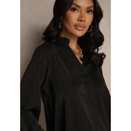 Czarna Bluzka z Dekoltem w Kształcie Litery V Zdobionym Falbanką Davissia Renee ONE SIZE okazja renee.pl