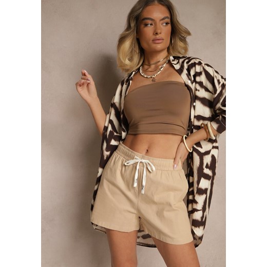 Beżowe Szorty z Bawełny High Waist Elliorea ze sklepu renee.pl w kategorii Szorty - zdjęcie 179964934