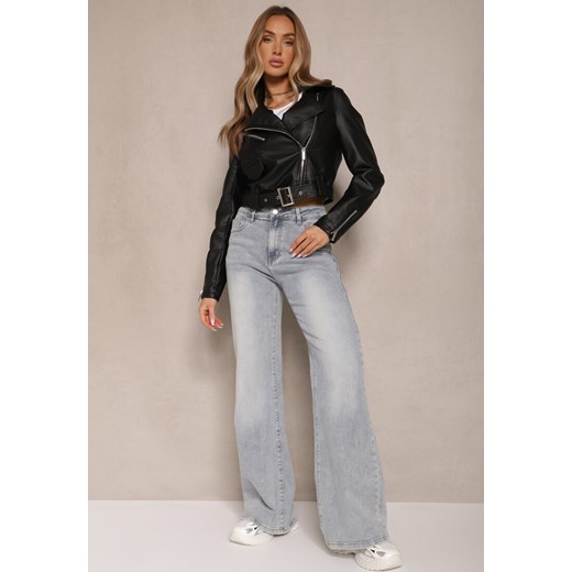 Jasnoniebieskie Bawełniane Jeansy o Szerokim Kroju High Waist Davitra ze sklepu renee.pl w kategorii Jeansy damskie - zdjęcie 179965483