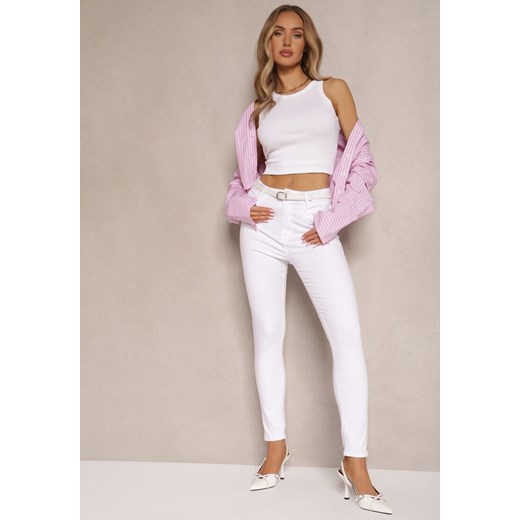 Białe Jeansy Skinny z Bawełną i Wiskozą High Waist Turesa ze sklepu renee.pl w kategorii Jeansy damskie - zdjęcie 179966110