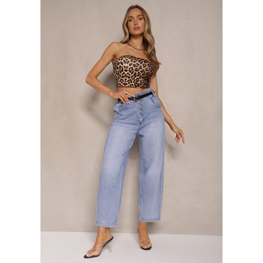 Niebieskie Jeansy Mom Fit High Waist Zapinane na Guziki Zeloiti ze sklepu renee.pl w kategorii Jeansy damskie - zdjęcie 179966494