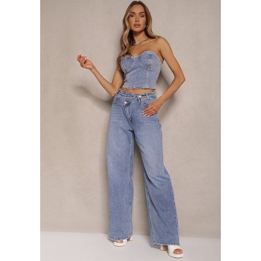 Niebieskie Jeansy Regular Waist z Szeroką Nogawką Tenophea ze sklepu renee.pl w kategorii Jeansy damskie - zdjęcie 179966684