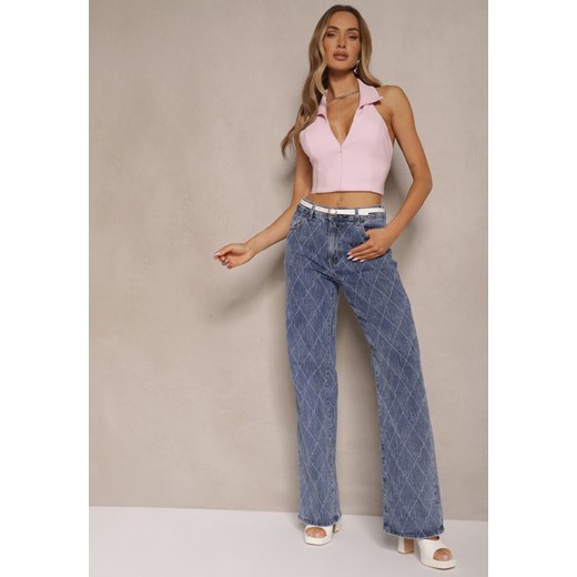 Niebieskie Jeansy High Waist z Szeroką Nogawką w Romby Carinell ze sklepu renee.pl w kategorii Jeansy damskie - zdjęcie 179966714