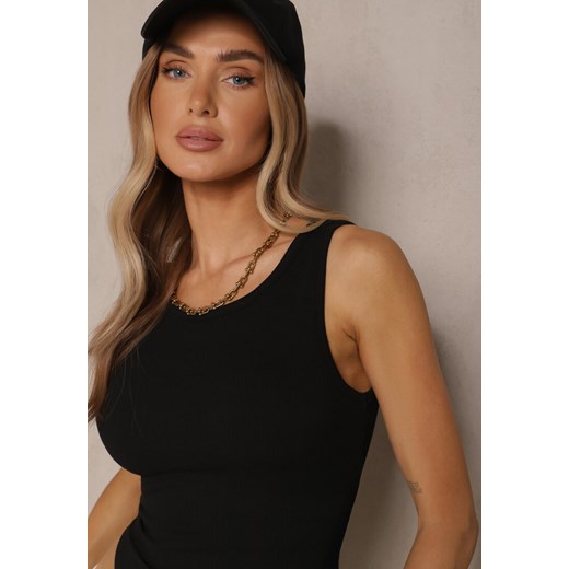 Czarny Basicowy Top z Prążkowanego Materiału Tosavira Renee M promocyjna cena renee.pl