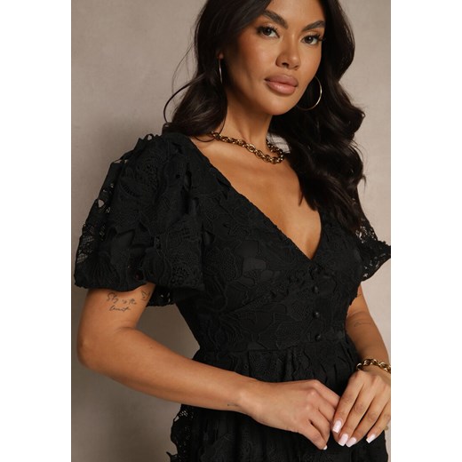 Czarna Koronkowa Sukienka Koktajlowa z Głębokim Trójkątnym Dekoltem Wrenna Renee S renee.pl promocyjna cena