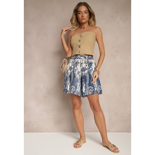 Niebieskie Szorty z Wiskozy High Waist z Roślinnym Wzorem Orrisell ze sklepu renee.pl w kategorii Szorty - zdjęcie 179967402