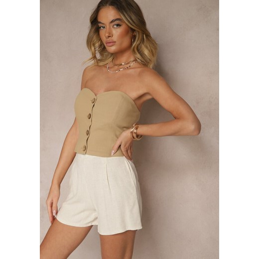 Jasnobeżowe Szorty z Lnem High Waist Orrisa ze sklepu renee.pl w kategorii Szorty - zdjęcie 179967411