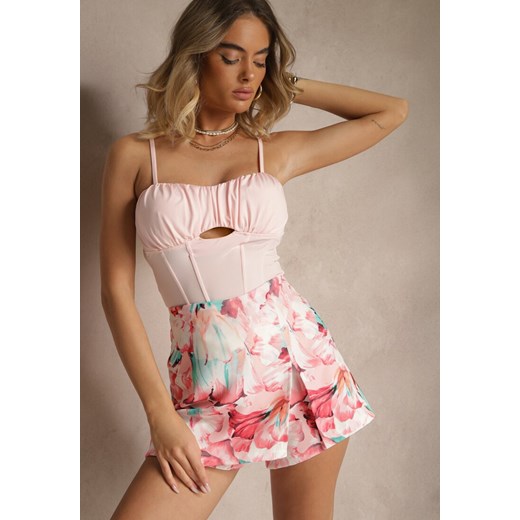 Różowe Spódnico-Szorty High Waist w Kwiaty Delliena ze sklepu renee.pl w kategorii Szorty - zdjęcie 179968621