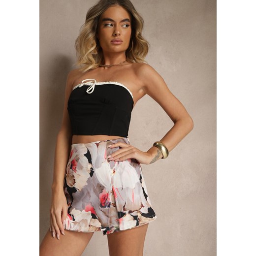 Czarno-Bezowe Spódnico-Szorty High Waist w Kwiaty Delliena ze sklepu renee.pl w kategorii Szorty - zdjęcie 179968631