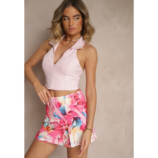 Fuksjowe Spódnico-Szorty High Waist w Kwiaty Delliena ze sklepu renee.pl w kategorii Szorty - zdjęcie 179968641