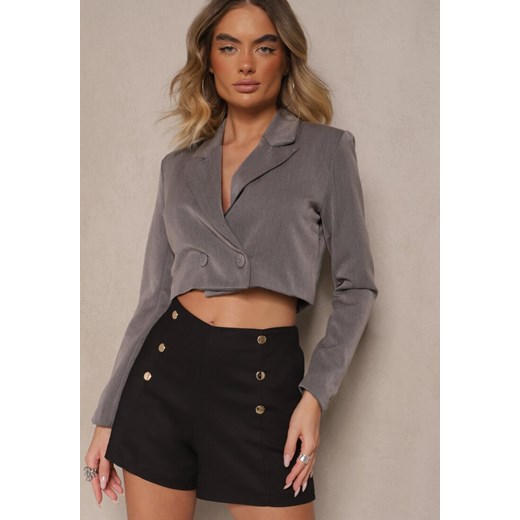 Czarne Bawełniane Szorty High Waist Ozdobione Guzikami Seporiae ze sklepu renee.pl w kategorii Szorty - zdjęcie 179968671