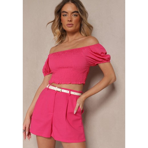 Różowe Szorty z Bawełną High Waist w Klasycznym Stylu Sefore ze sklepu renee.pl w kategorii Szorty - zdjęcie 179968711