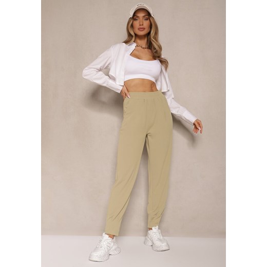 Jasnozielone Spodnie High Waist z Gumką w Talii Teniela ze sklepu renee.pl w kategorii Spodnie damskie - zdjęcie 179969061