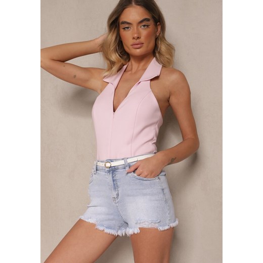 Jasnoniebieskie Jeansowe Szorty High Waist z Ozdobnymi Przetarciami i Cyrkoniami Galiretia ze sklepu renee.pl w kategorii Szorty - zdjęcie 179969381