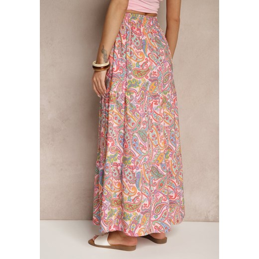 Różowa Spódnica Rozkloszowana High Waist z Motywem Paisley Nevolissa Renee L okazyjna cena renee.pl