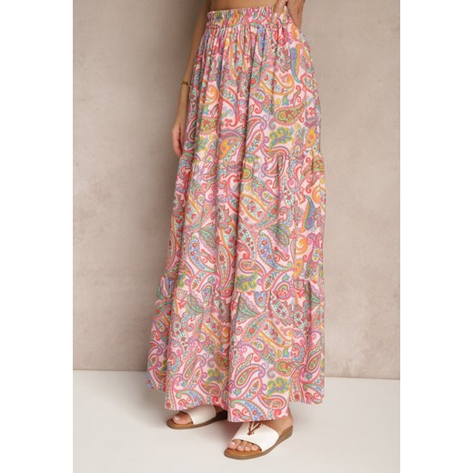Różowa Spódnica Rozkloszowana High Waist z Motywem Paisley Nevolissa Renee S okazja renee.pl