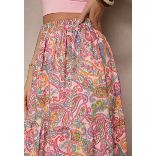 Różowa Spódnica Rozkloszowana High Waist z Motywem Paisley Nevolissa Renee M wyprzedaż renee.pl