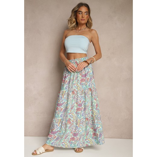 Zielona Spódnica Rozkloszowana High Waist z Motywem Paisley Nevolissa ze sklepu renee.pl w kategorii Spódnice - zdjęcie 179969720