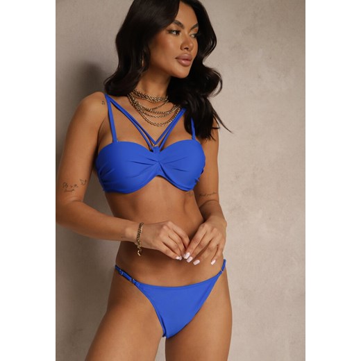 Niebieskie Bikini Majtki Typu Figi i Biustonosz z Ozdobnymi Paskami Fadelinna ze sklepu renee.pl w kategorii Stroje kąpielowe - zdjęcie 179969820