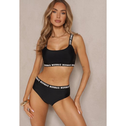 Czarne Bikini Majtki Typu Figi i Sportowa Góra Ozdobione Napisami Nevoneira ze sklepu renee.pl w kategorii Stroje kąpielowe - zdjęcie 179969832