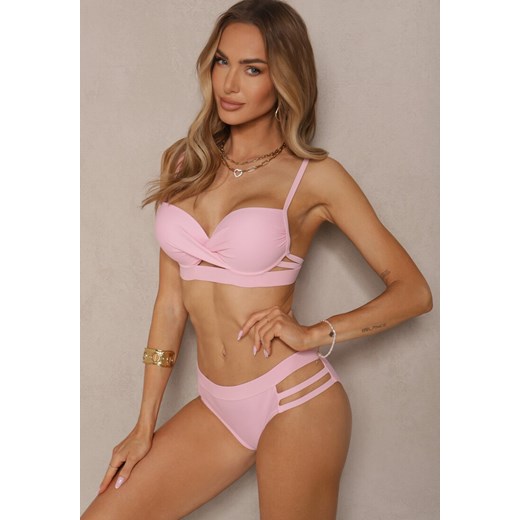 Jasnoróżowe Bikini z Ozdobnymi Wycięciami Wiązany Biustonosz i Majtki Figi Kinessa ze sklepu renee.pl w kategorii Stroje kąpielowe - zdjęcie 179970032