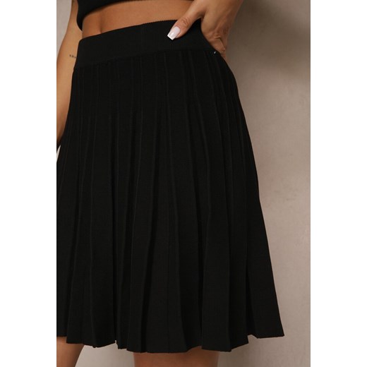 Czarna Spódnica z Wiskozą High Waist Ozdobiona Plisami Galonissa Renee S okazja renee.pl