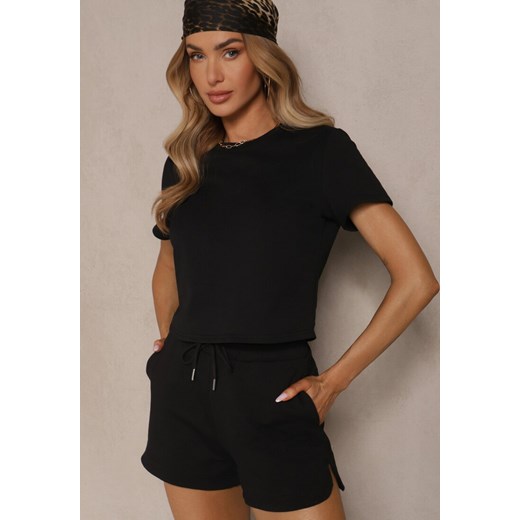 Czarny Bawełniany T-shirt o Fasonie Cropped Galionela ze sklepu renee.pl w kategorii Bluzki damskie - zdjęcie 179970821