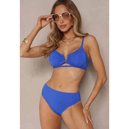 Niebieskie Bikini Majtki Figi i Biustonosz Ozdobiony Metaliczną Aplikacją Kinniela ze sklepu renee.pl w kategorii Stroje kąpielowe - zdjęcie 179971851