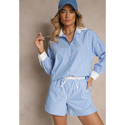 Niebieskie Szorty High Waist Ozdobione Sznurkami i Paskami Kinthea ze sklepu renee.pl w kategorii Szorty - zdjęcie 179972293
