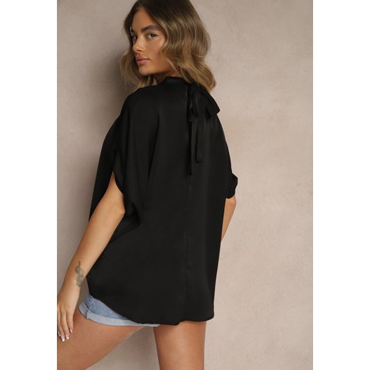 Czarna Bluzka o Kroju Nietoperza z Wiązaniem Rinwenna Renee ONE SIZE wyprzedaż renee.pl