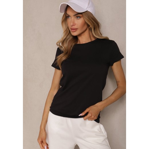 Czarny Basicowy T-shirt z Bawełny Mevolena ze sklepu renee.pl w kategorii Bluzki damskie - zdjęcie 179972664