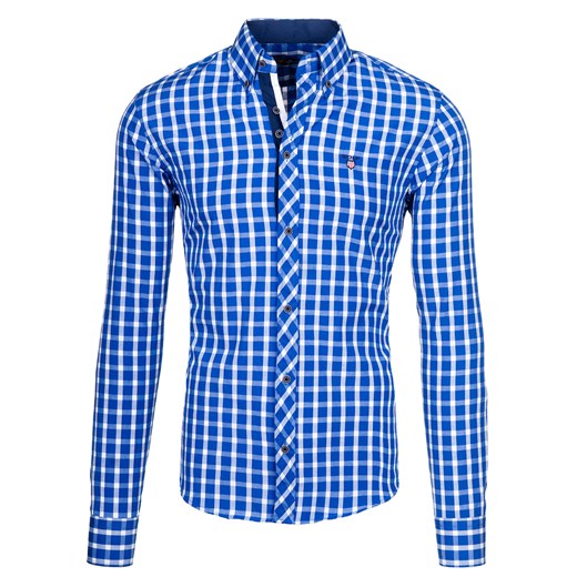 Koszula męska BOLF 4747 chabrowa - CHABROWY denley-pl niebieski Koszule z długim rękawem męskie