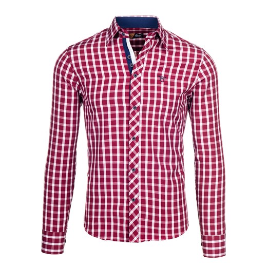 Koszula męska BOLF 4747 bordowa - BORDOWY denley-pl rozowy Koszule z długim rękawem męskie