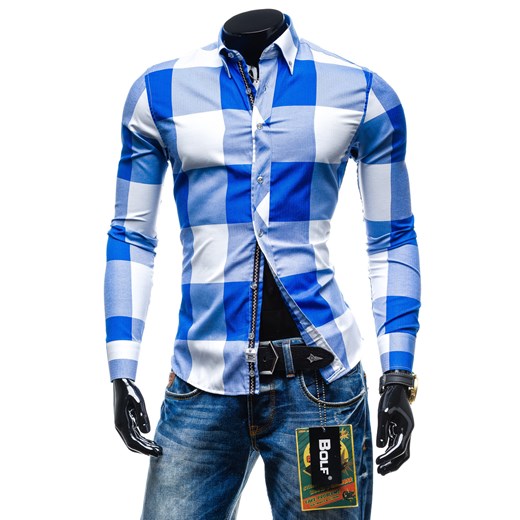 Koszula męska BOLF 4793 niebieska - NIEBIESKI denley-pl niebieski Koszule z długim rękawem męskie