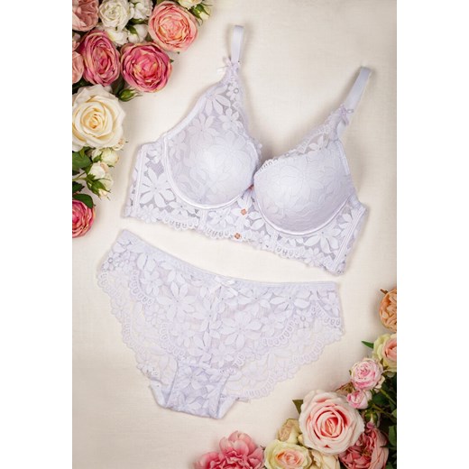 Biały 2-Częściowy Komplet Bielizny Biustonosz Push-Up i Majtki Figi Olivam ze sklepu born2be.pl w kategorii Komplety bielizny damskiej - zdjęcie 180015890