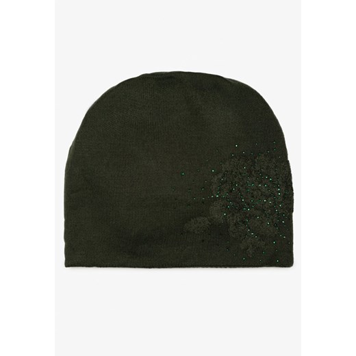Ciemnozielona Czapka Beanie z Kaszmirem w Cyrkonie Roccio ze sklepu born2be.pl w kategorii Czapki zimowe damskie - zdjęcie 180022841