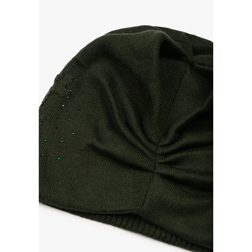 Ciemnozielona Czapka Beanie z Kaszmirem w Cyrkonie Roccio uniwersalny promocyjna cena born2be.pl