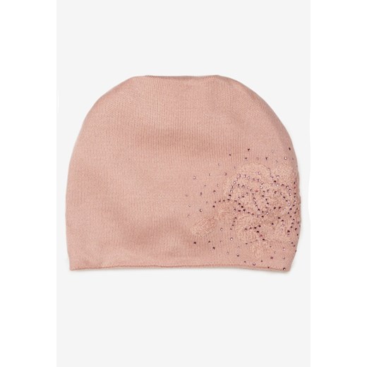 Różowa Czapka Beanie z Kaszmirem w Cyrkonie Roccio ze sklepu born2be.pl w kategorii Czapki zimowe damskie - zdjęcie 180022843