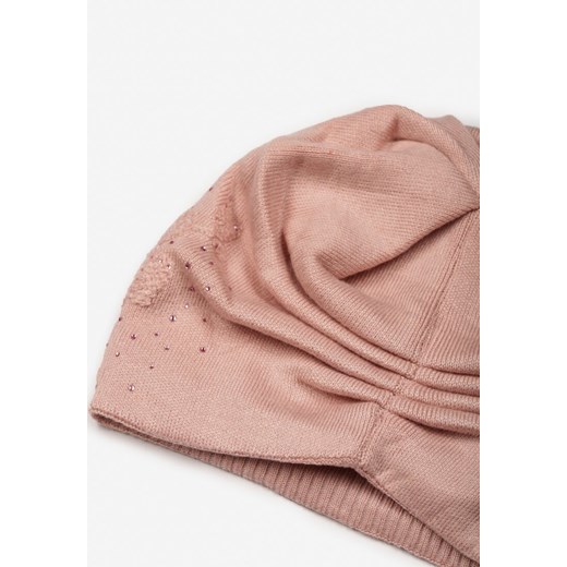 Różowa Czapka Beanie z Kaszmirem w Cyrkonie Roccio ONE SIZE okazyjna cena born2be.pl