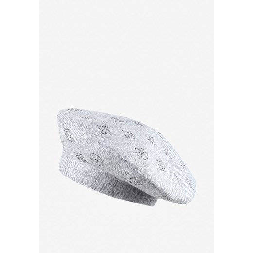 Szara Czapka Beret w Cyrkonie Nanto ze sklepu born2be.pl w kategorii Berety damskie - zdjęcie 180022863