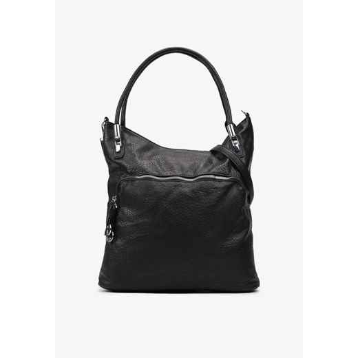 Czarna Torebka z Imitacji Skóry z Suwakiem i Regulowanym Paskiem Buzetta ze sklepu born2be.pl w kategorii Torby Shopper bag - zdjęcie 180026864