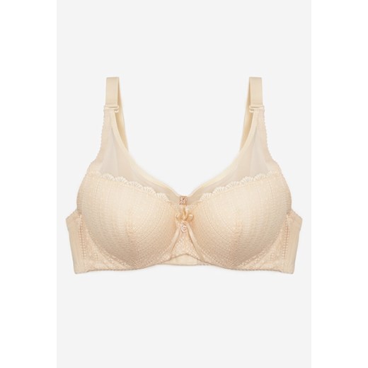 Beżowy Koronkowy Biustonosz Full Cup z Ozdobną Zawieszką Vikelia 90D okazja born2be.pl