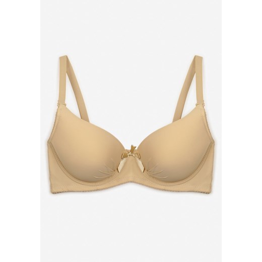 Beżowy Klasyczny Biustonosz z Kokardką i Regulowanymi Ramiączkami Hakkima 90DD born2be.pl okazja